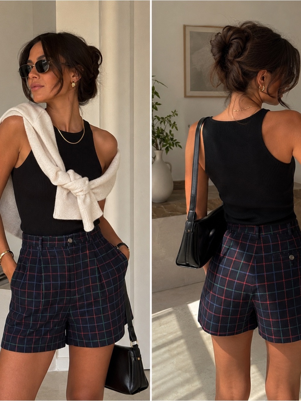 [LizSport] Blue High Waist Plaid Corduroy Shorts